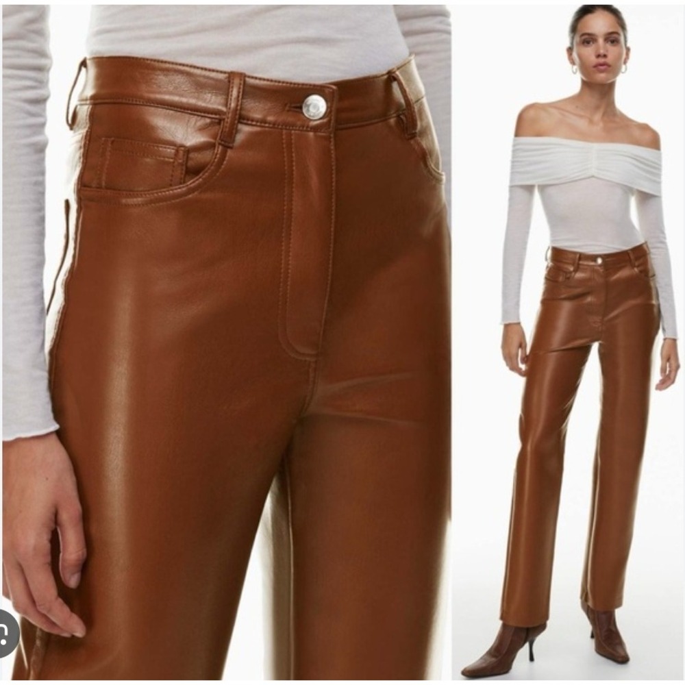 Aritzia Wilfred Melina Pants – High-Waisted Vegan Leather – Brown – Size 4